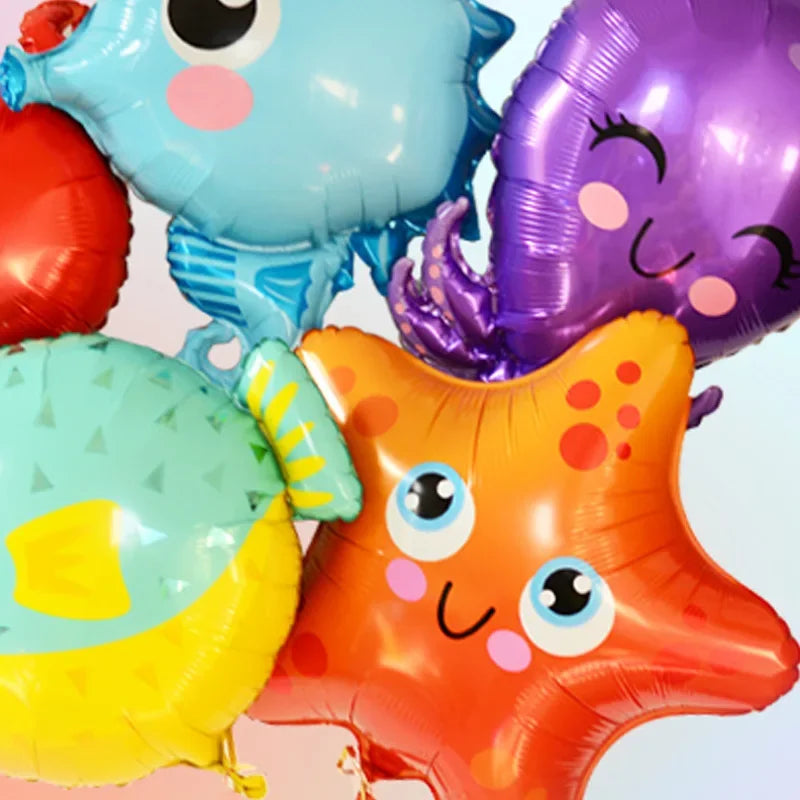 Meerestier-Folienballons 5er-Set – Fisch, Oktopus und Seepferdchen