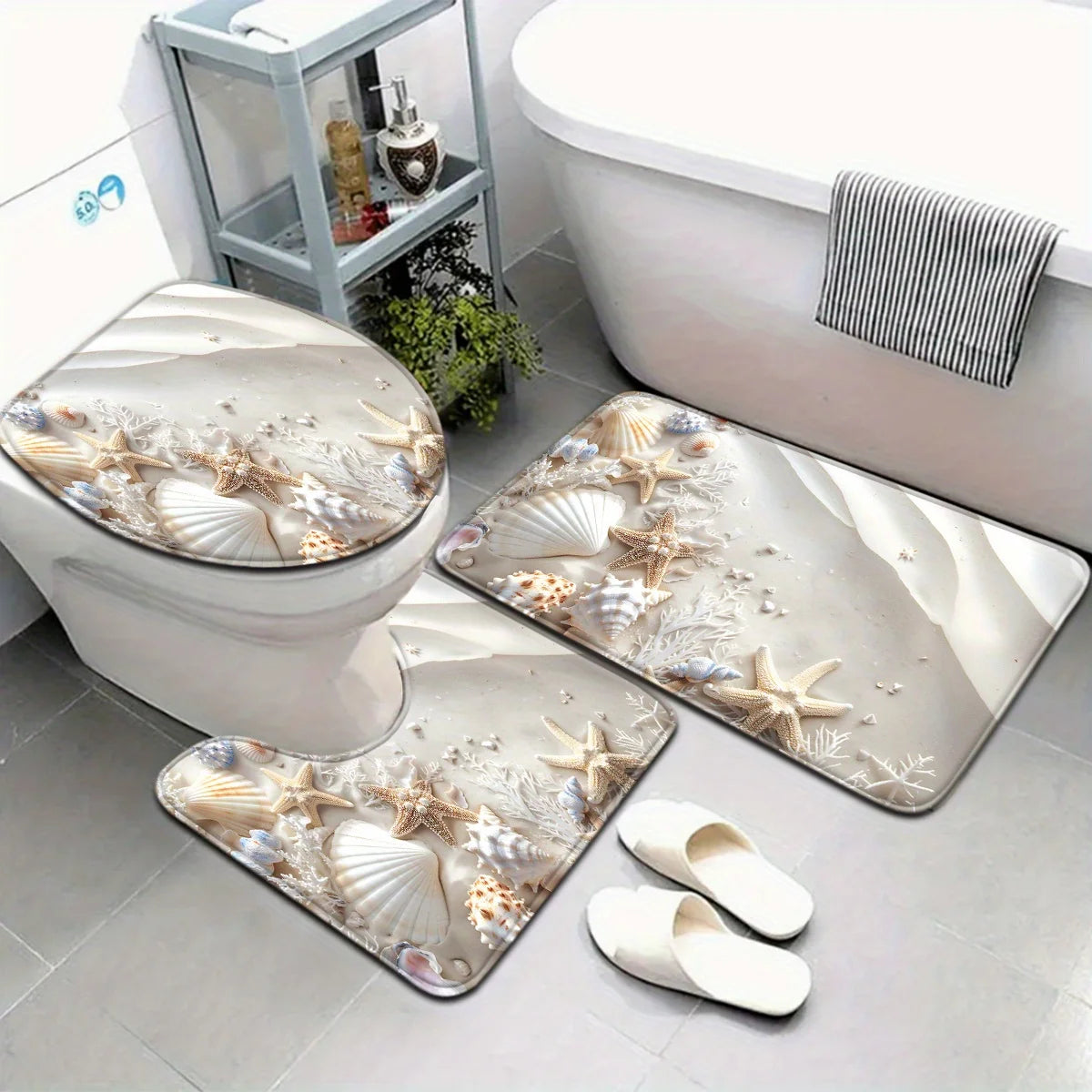 Maritimes Badezimmer-Set – Seestern & Muschel (3-teilig)