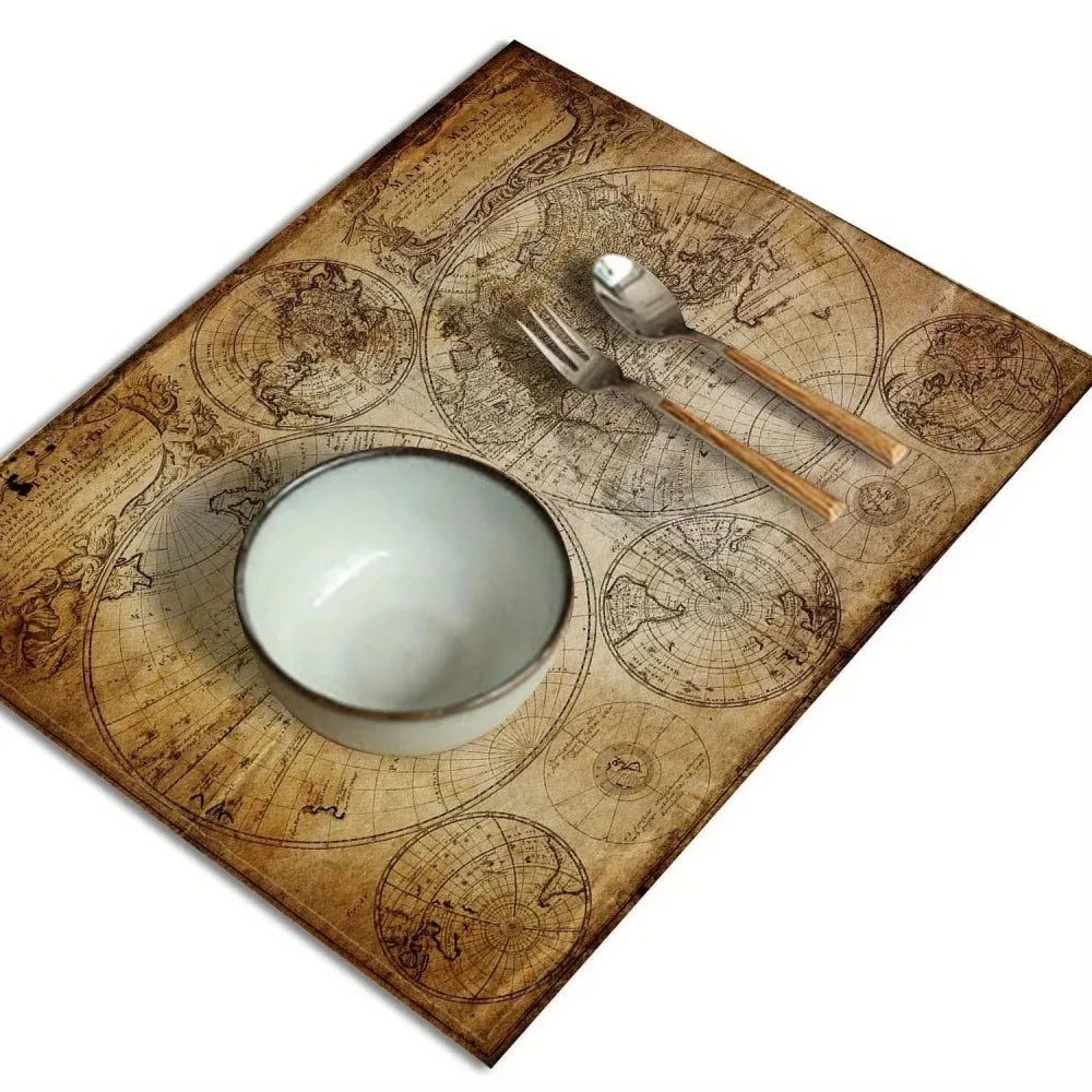 Tischset Nautik Weltkarte 4er-Set – Hitzebeständige Platzmatten im Vintage-Stil