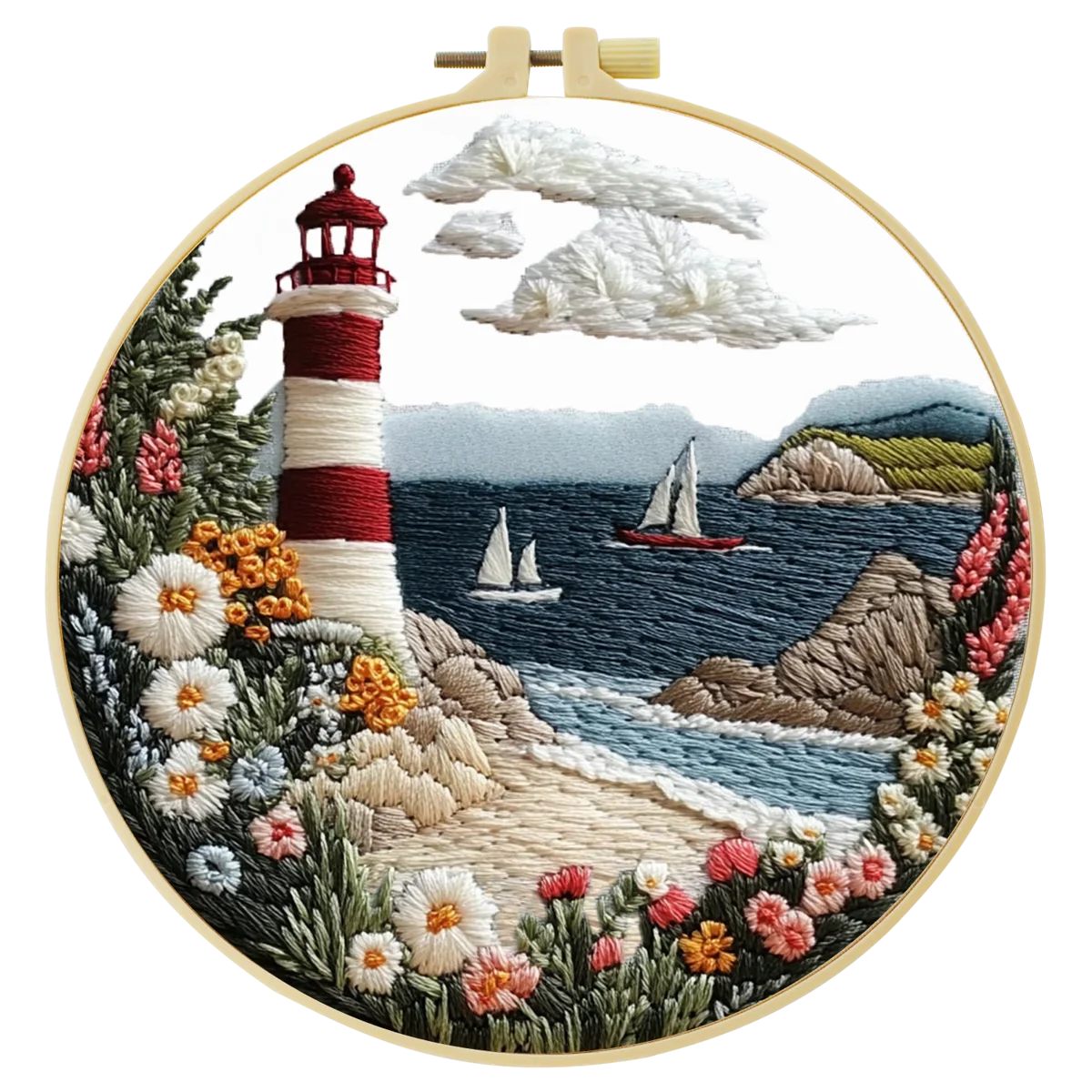 Stickerei-Set Leuchtturm am Meer – DIY Kreuzstich-Kit für Anfänger