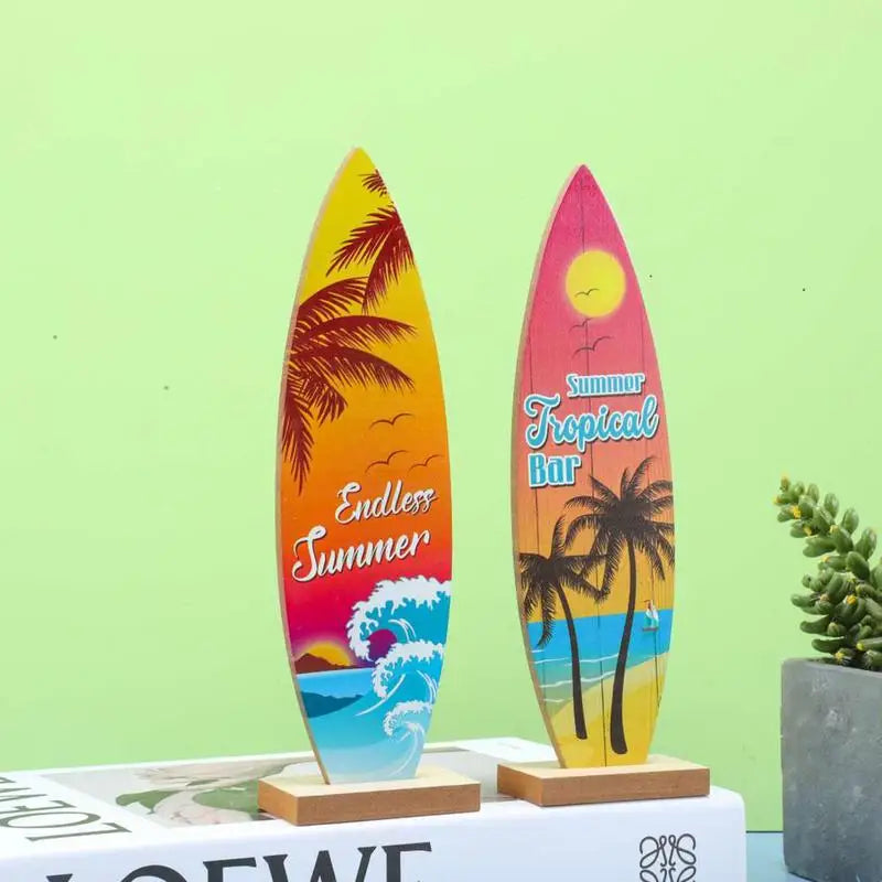 Holz-Surfbrett Tischdeko – 21x6 cm, 4 Motive: Sommer, Flip-Flop, Willkommen & Baum, Strand & Ozean