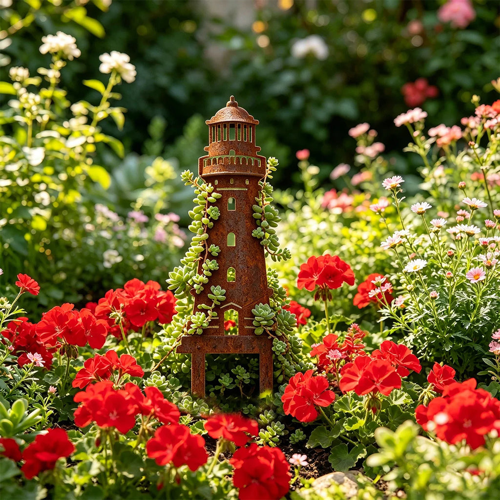 Gartenstecker Leuchtturm – Schmiedeeisen Rankstab für Garten, Rasen & Blumenbeet