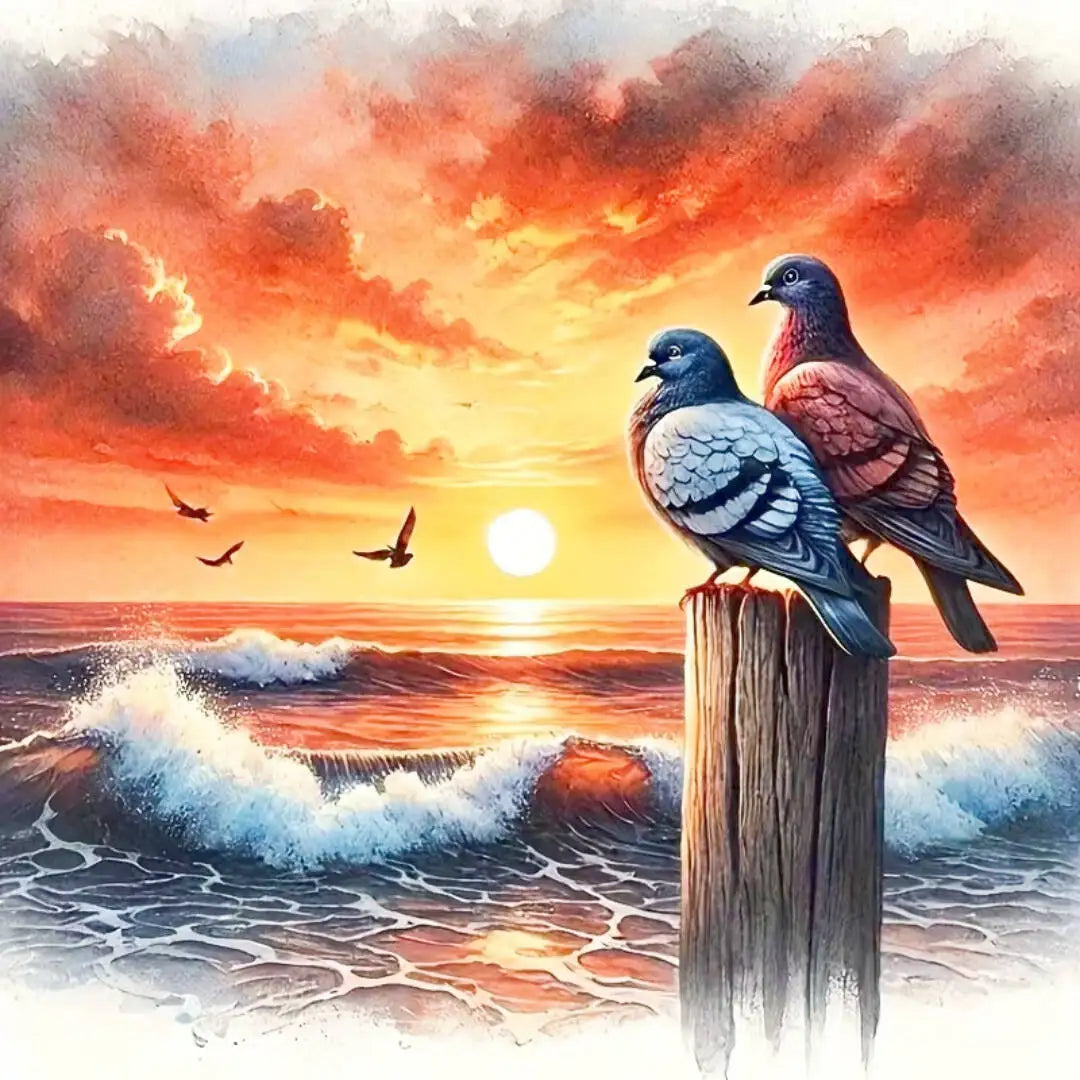 Diamond Painting Set Natur & Tiere – 5D DIY Diamantmalerei Vogel, Meer & Sonnenuntergang