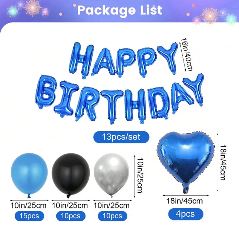 Blaues Geburtstag Deko Set – 52-teilig mit Happy Birthday Banner, Latex- & Folienballons