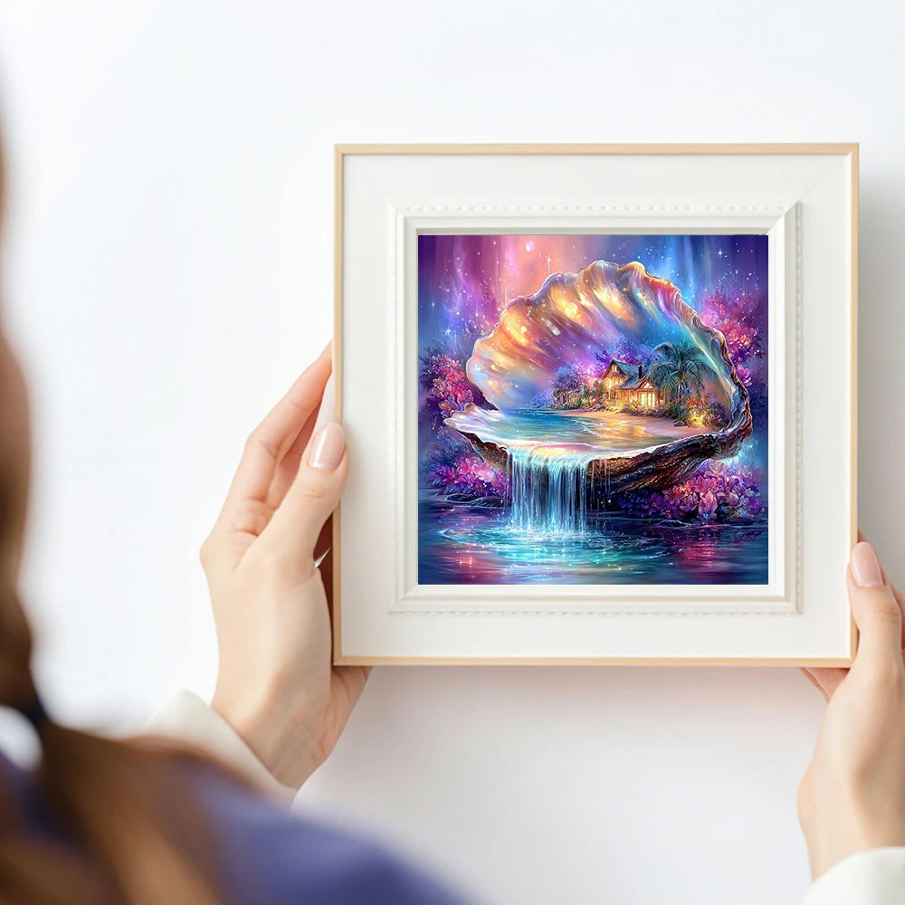 Diamond Painting Set Wasserfall & Haus – Landschaft, runde & eckige Diamanten, 20–50 cm