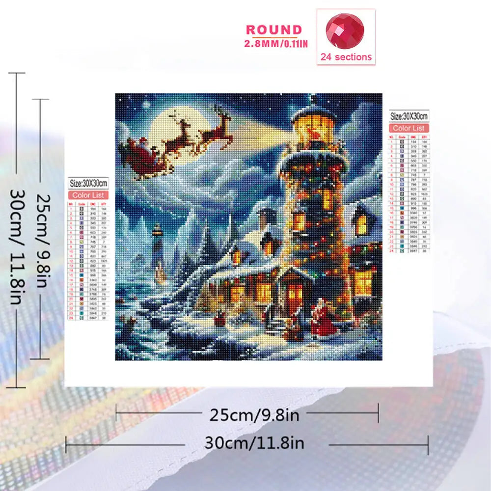Diamond Painting Leuchtturm – 5D DIY Diamant-Malerei Winterlandschaft mit runden & eckigen Steinen