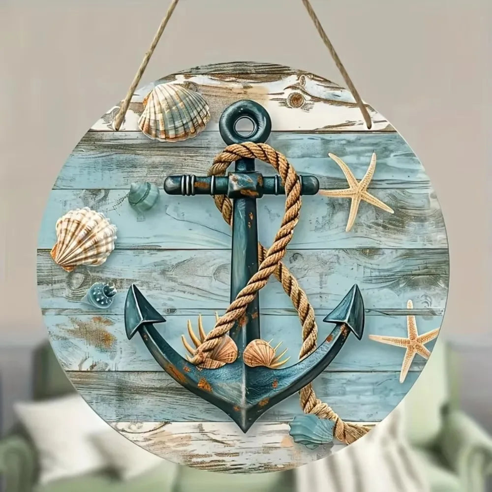 Rustikales Aluminium-Strandschild rund – 20x20 cm, Beach-Nostalgie, Tür- & Gartendeko