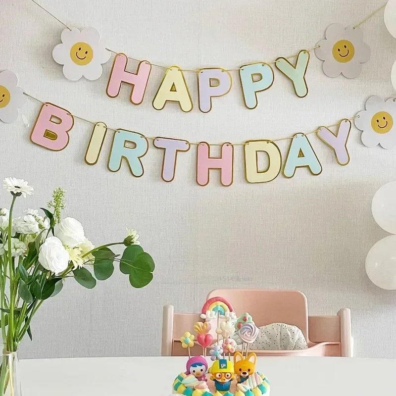 Happy Birthday Blumengirlande – 5 m Wimpelkette, 5 Designs, Geburtstagsdeko