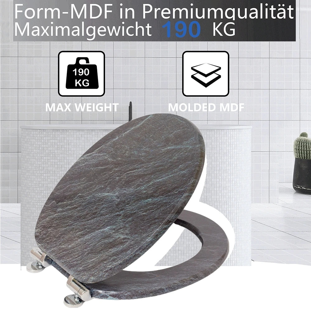 WC-Sitz mit Soft-Close-Funktion – MDF Holz, Zinklegierungs-Scharniere, 190 kg Tragkraft