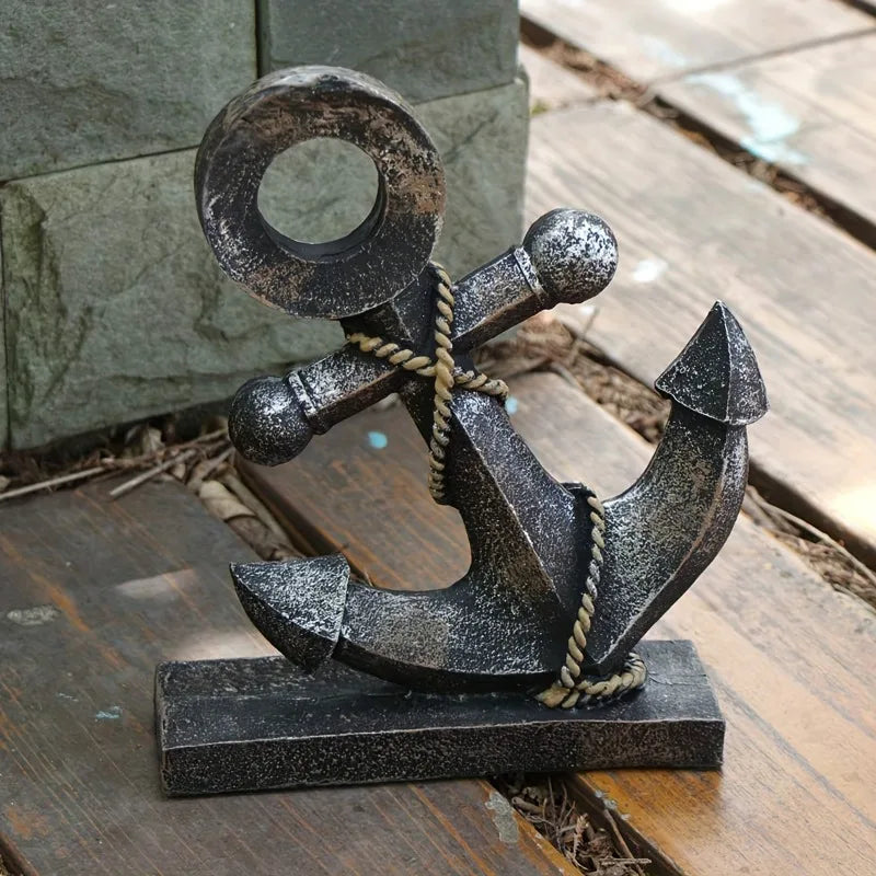Schiffsanker-Skulptur aus Kunstharz – 22,5x17,5 cm, Retro-Antik, Maritime Tischdeko