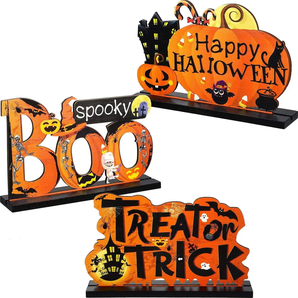 Halloween Holzdeko Tischset – 20x12 cm, 3 Designs: Boo, Süßes oder Saures & Happy Halloween