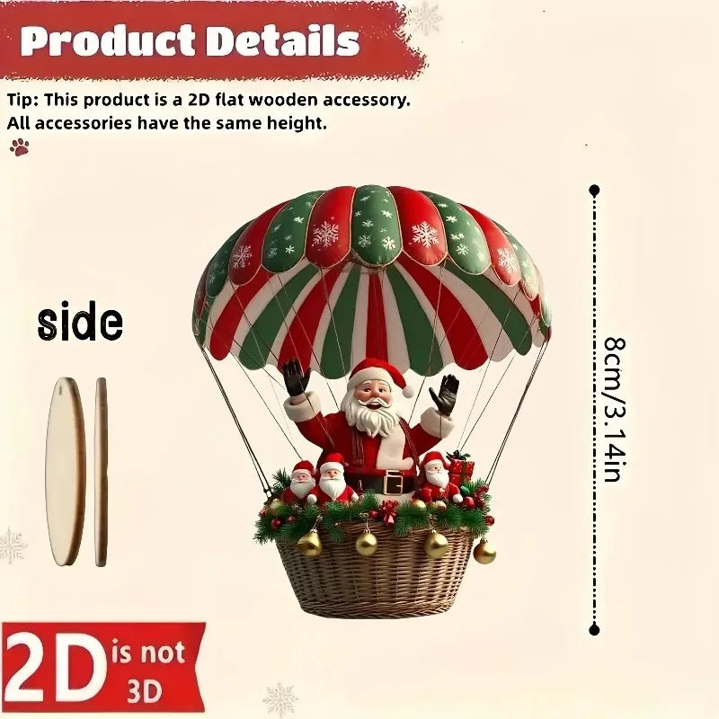 Weihnachts-Holzanhänger Set 10-teilig – Heissluftballon & Weihnachtsmann Baumschmuck