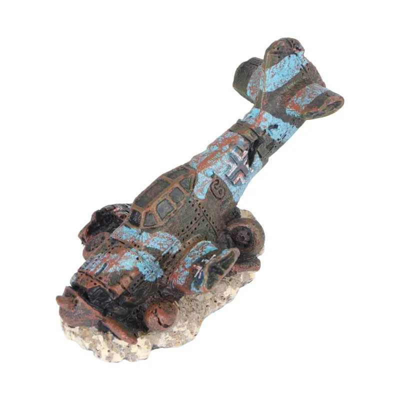 Miniatur-Flugzeugwrack für Aquarium – Resin Deko | 8 cm