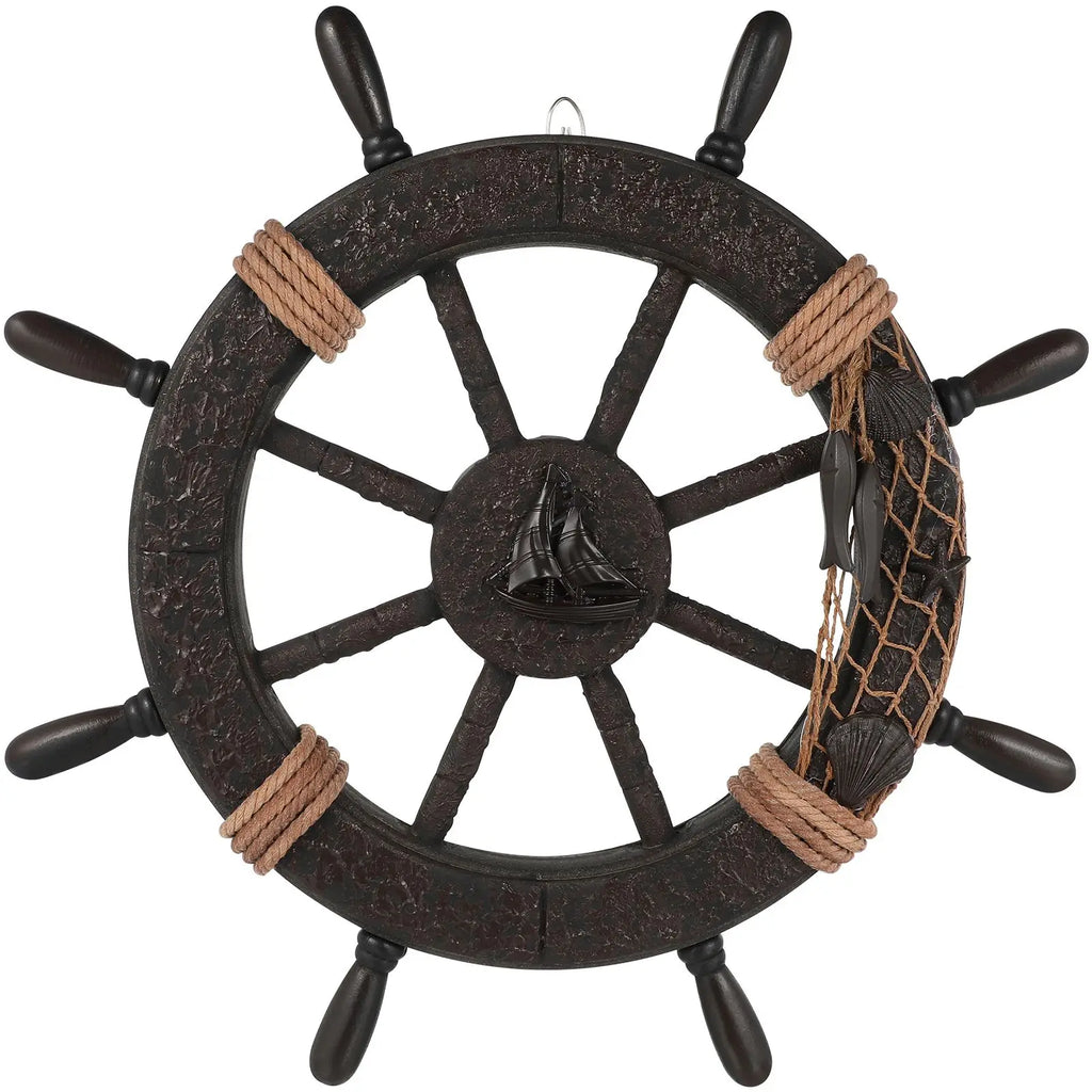 Holz-Schiffssteuerrad Wanddeko – 45x45 cm, Mediterran Blau/Weiß, Retro Nautisch