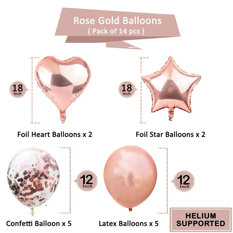 Luftballons 14er Set – Stern, Herz & Konfetti | Geburtstag, Hochzeit & Party | 8 Farben