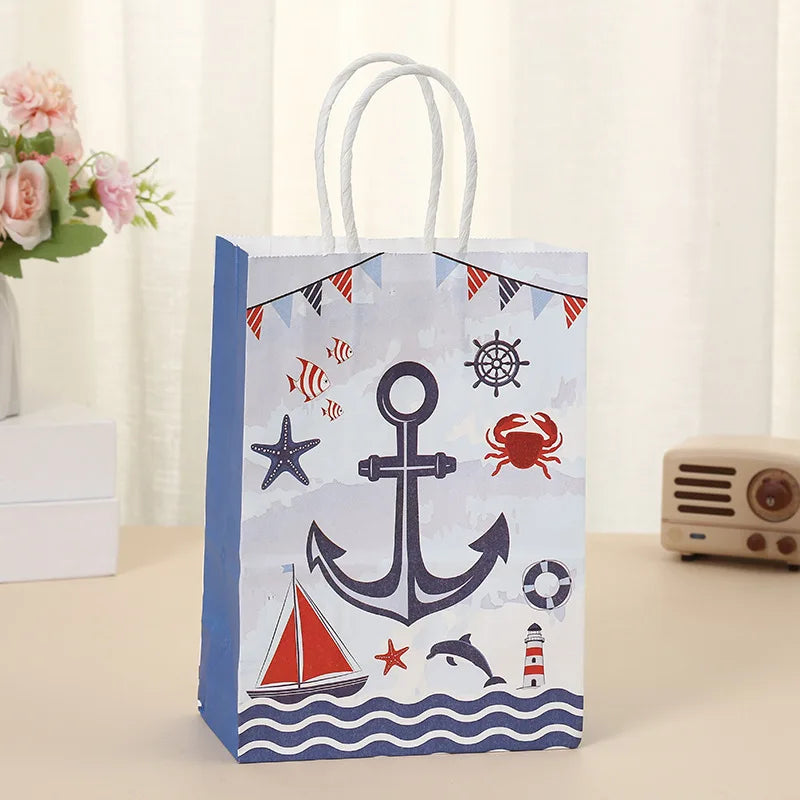 Maritime Partytüten mit Henkel – Kapitaen & Nautik Design, 6 bis 48 Stueck