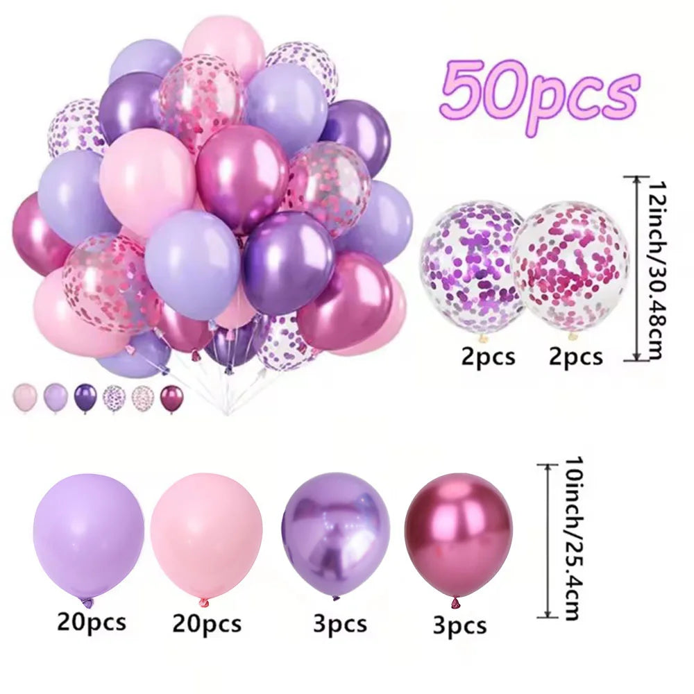Macaron Luftballons 50er Set – Rosa, Lila & Metallic Konfetti | Hochzeit, Geburtstag & Party
