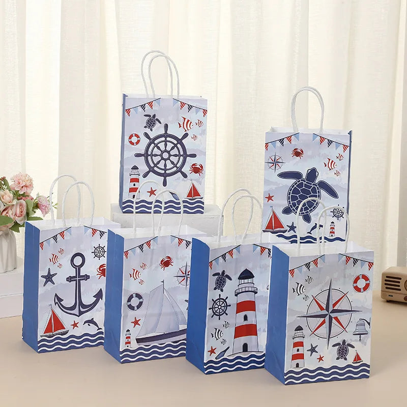 Maritime Partytüten mit Henkel – Kapitaen & Nautik Design, 6 bis 48 Stueck