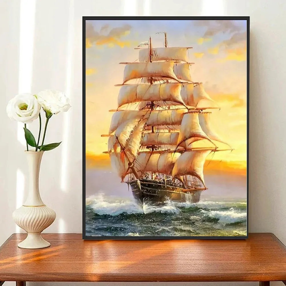 Diamond Painting Set Segelboot – 5D DIY Diamantmalerei Landschaft, verschiedene Groessen