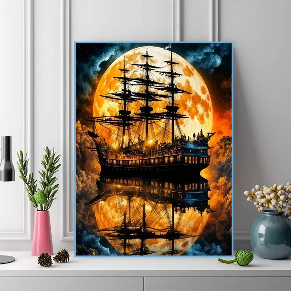 Diamond Painting Boot & Mondlandschaft – 5D DIY Set EverShine