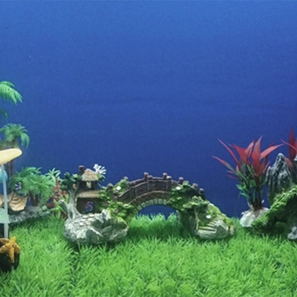 Resin-Brücke & Pavillon – Aquarium Deko | 14 cm | inkl. Wasserpflanzen
