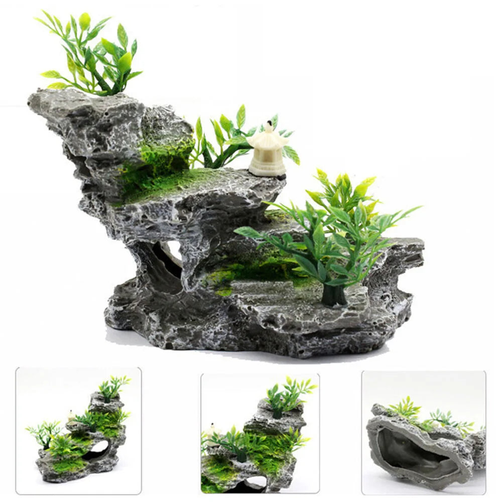 Resin-Felslandschaft mit Fischhöhle – Aquarium Deko | 14 × 8 × 10 cm