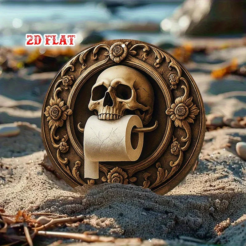 Vintage Aluminium-Wandschild Totenkopf & Blumen – 20x20 cm, Gothic, Innen & Außen