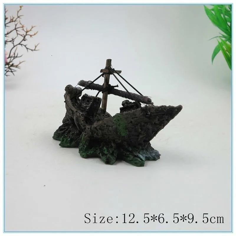 Aquarium Boot-Ornament aus Kunstharz – 3 Designs: Dinghy, Holzboot & Raumboot, Fischbecken Deko