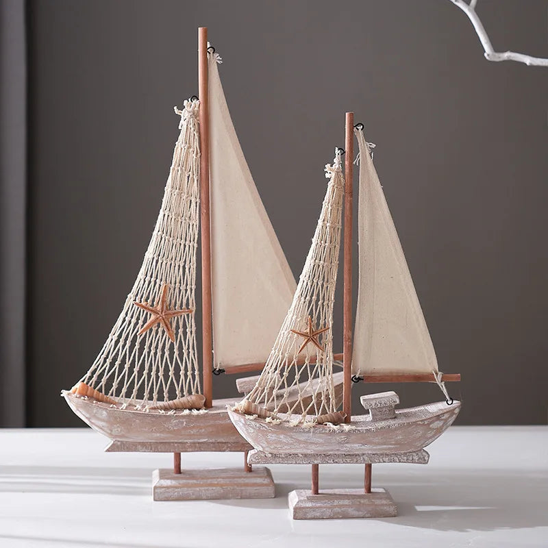 Retro Holz-Segelbootmodell – Handgefertigt, Mediterran, 5 Größen, Tischdeko & Geschenk