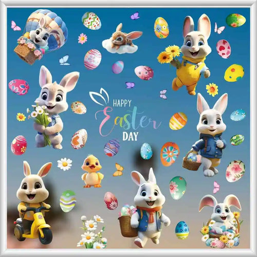 1 Set niedliche Osterhasen-Eierdekorationen, Schaufensterdekorationen, statisch haftende Aufkleber, Wandtapeten für die Wohnraumgestaltung, Fensteraufkleber