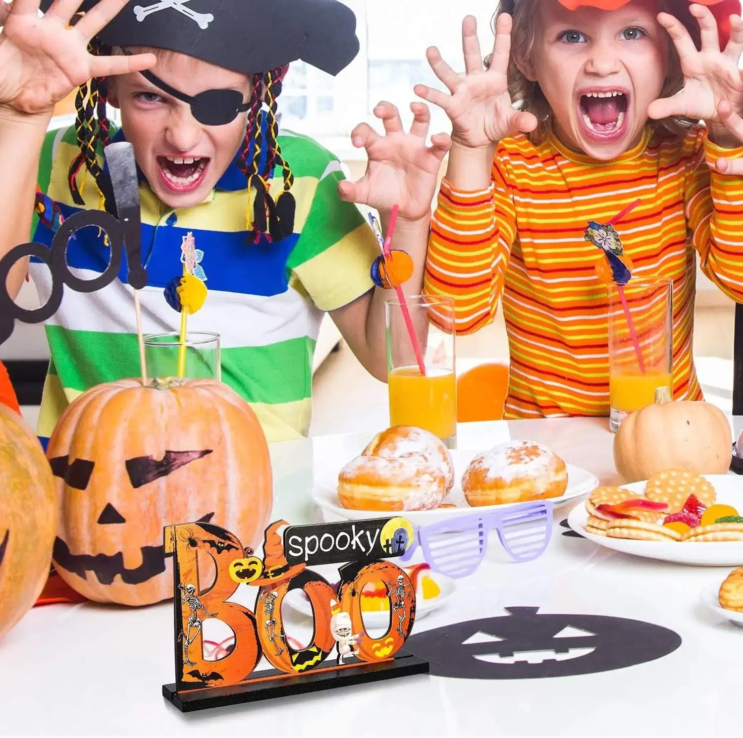 Halloween Holzdeko Tischset – 20x12 cm, 3 Designs: Boo, Süßes oder Saures & Happy Halloween