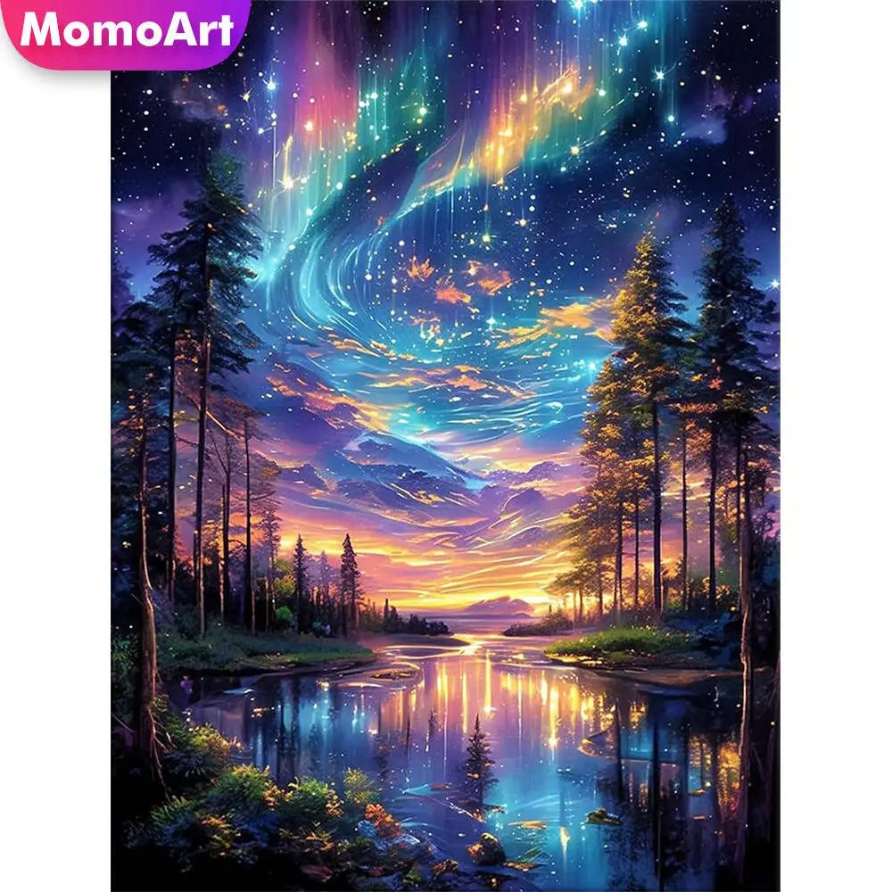 Diamond Painting Flusslandschaft mit Baum – 5D Diamant Stickerei Set