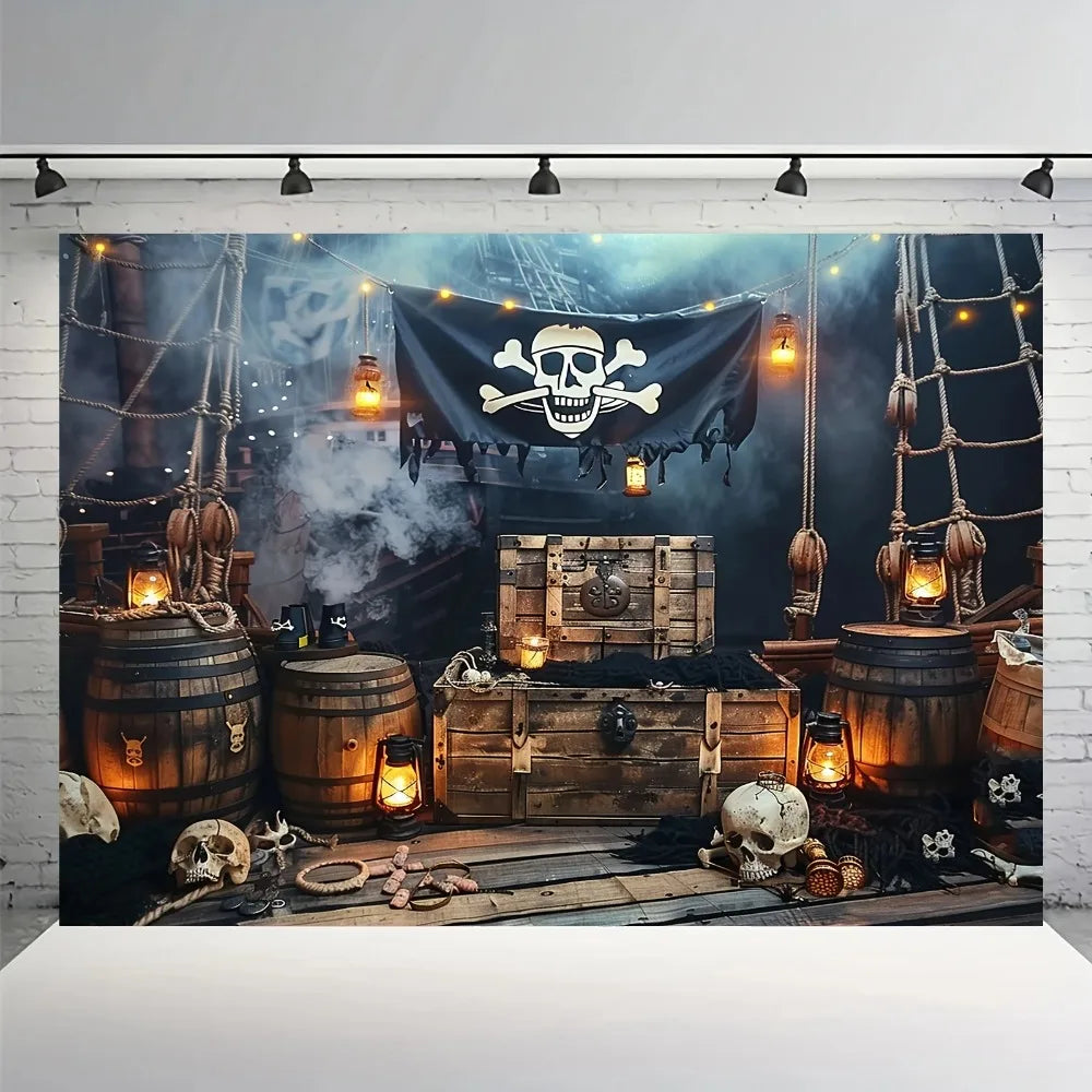 Fotohintergrund Pirat – Retro Schiff, Schatztruhe & Nautik | Fotografie Backdrop