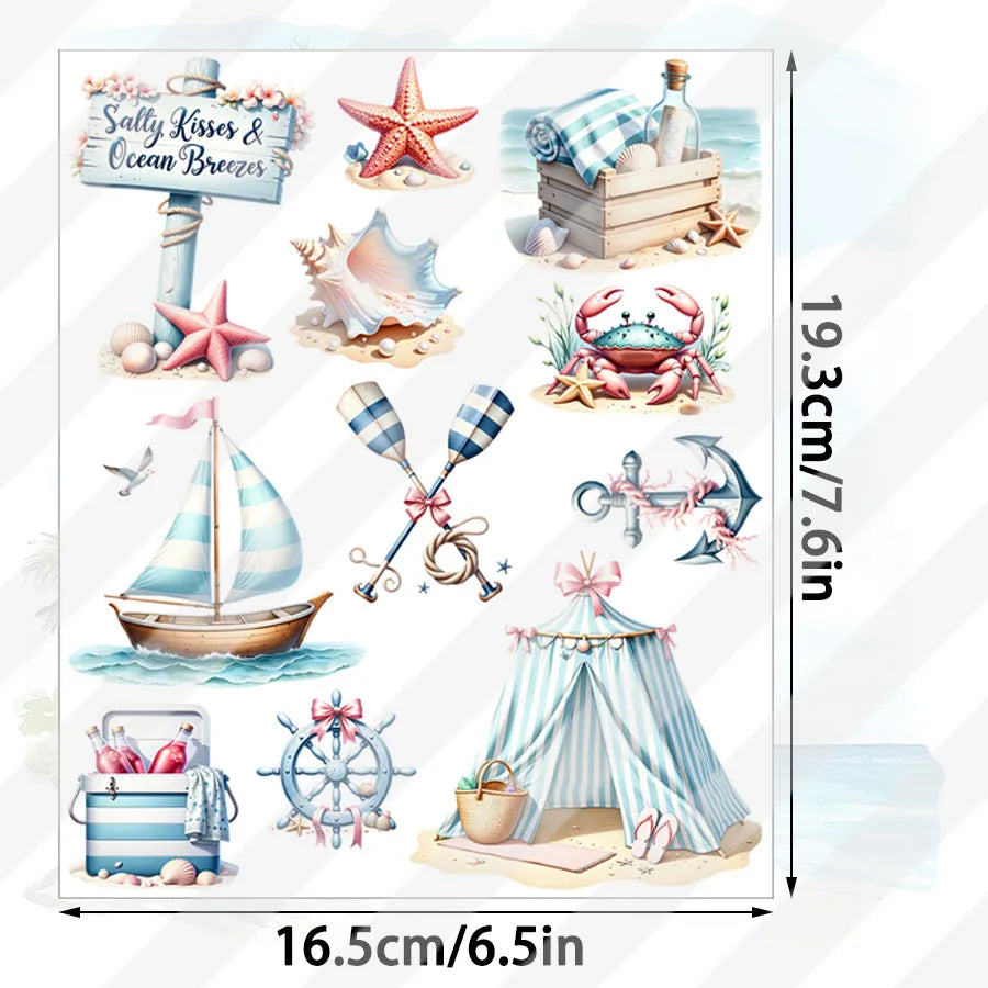 Maritime UV-DTF Sticker Set – 3 Bogen, Strand & Tropenurlaub, DIY Tassen & Gläser