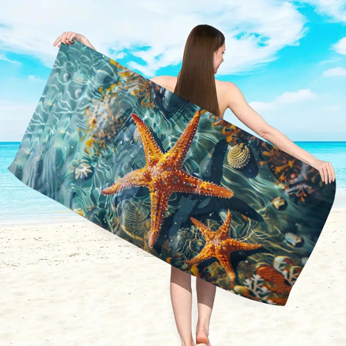 Strandtuch Meeresstern – Schnelltrocknend & Saugstark, 150x75 cm / 180x90 cm