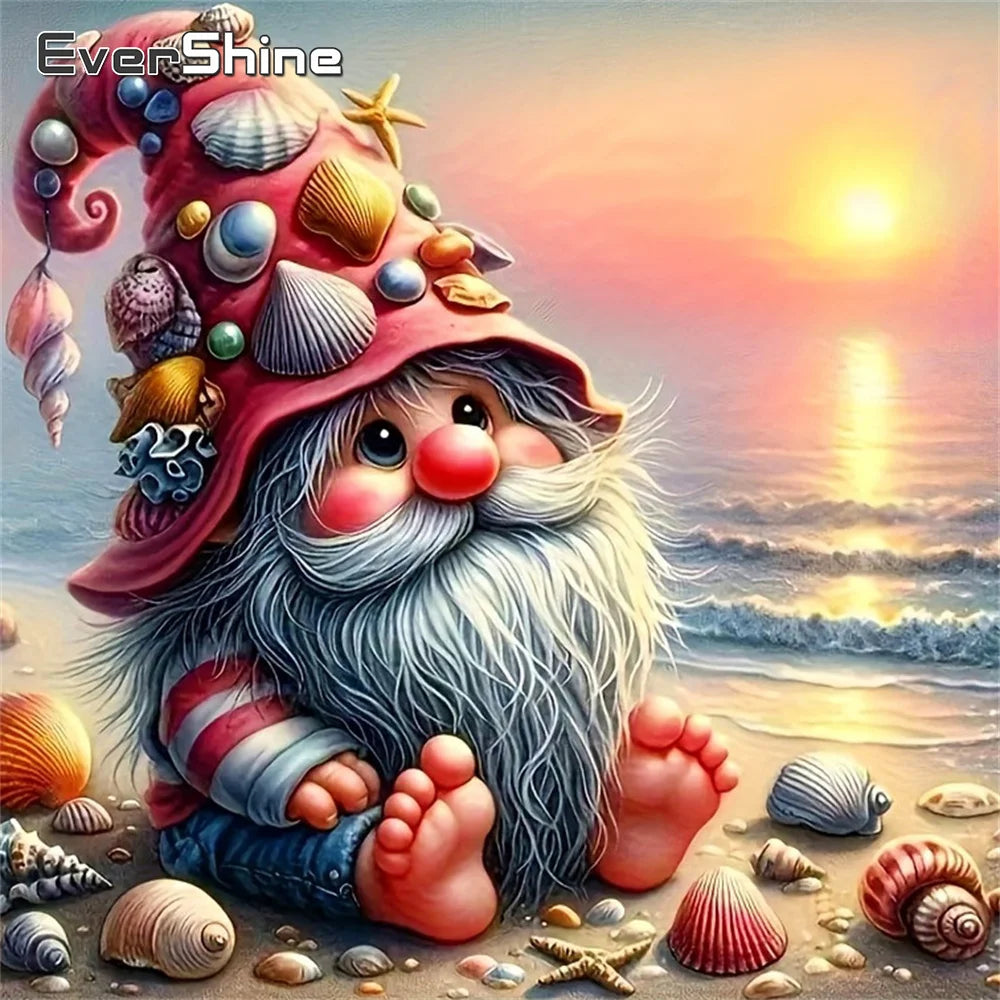 Diamond Painting Set – Küstenmotiv mit Cartoon-Figur | 5D DIY Diamant-Stickerei