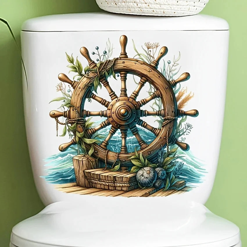Maritimer Steuerrad-Aufkleber – Wasserfest & Selbstklebend | Badezimmer Deko
