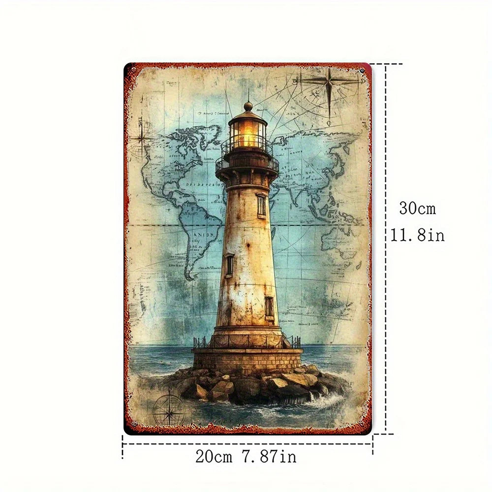 Maritimes Leuchtturm Metallschild – Vintage Wanddeko aus Metall
