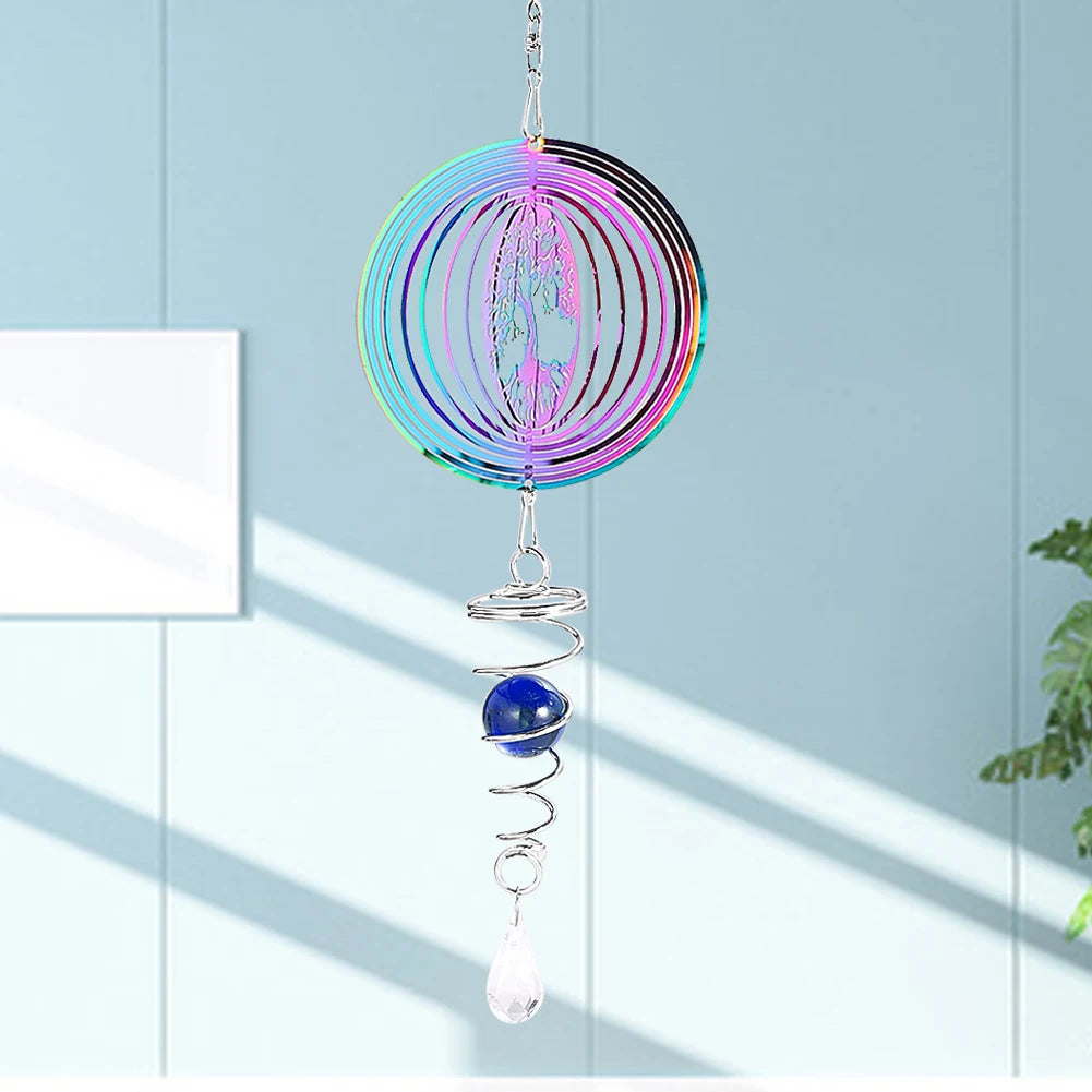 3D Windspinner Lebensbaum – Metall Windspiel mit Glaskugel & 360°-Drehung