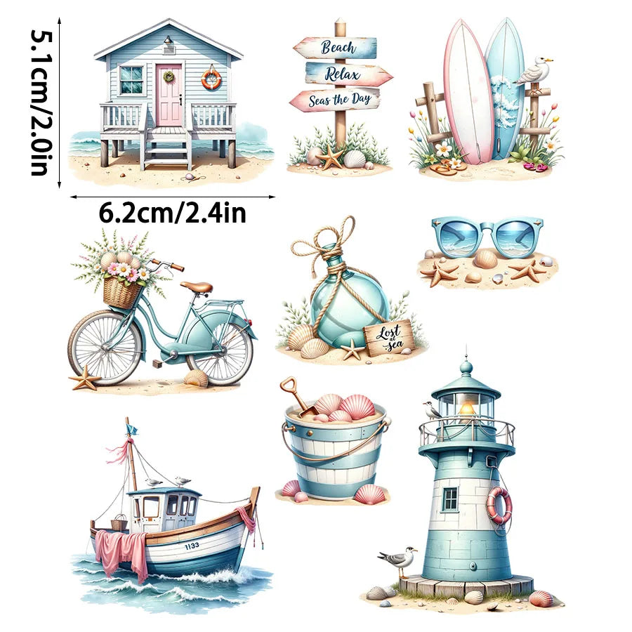 Maritime UV-DTF Sticker Set – 3 Bogen, Strand & Tropenurlaub, DIY Tassen & Gläser