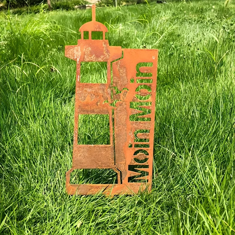 Gartenstecker Leuchtturm „Moin Moin“ – Maritimer Metall-Stecker für Garten & Terrasse