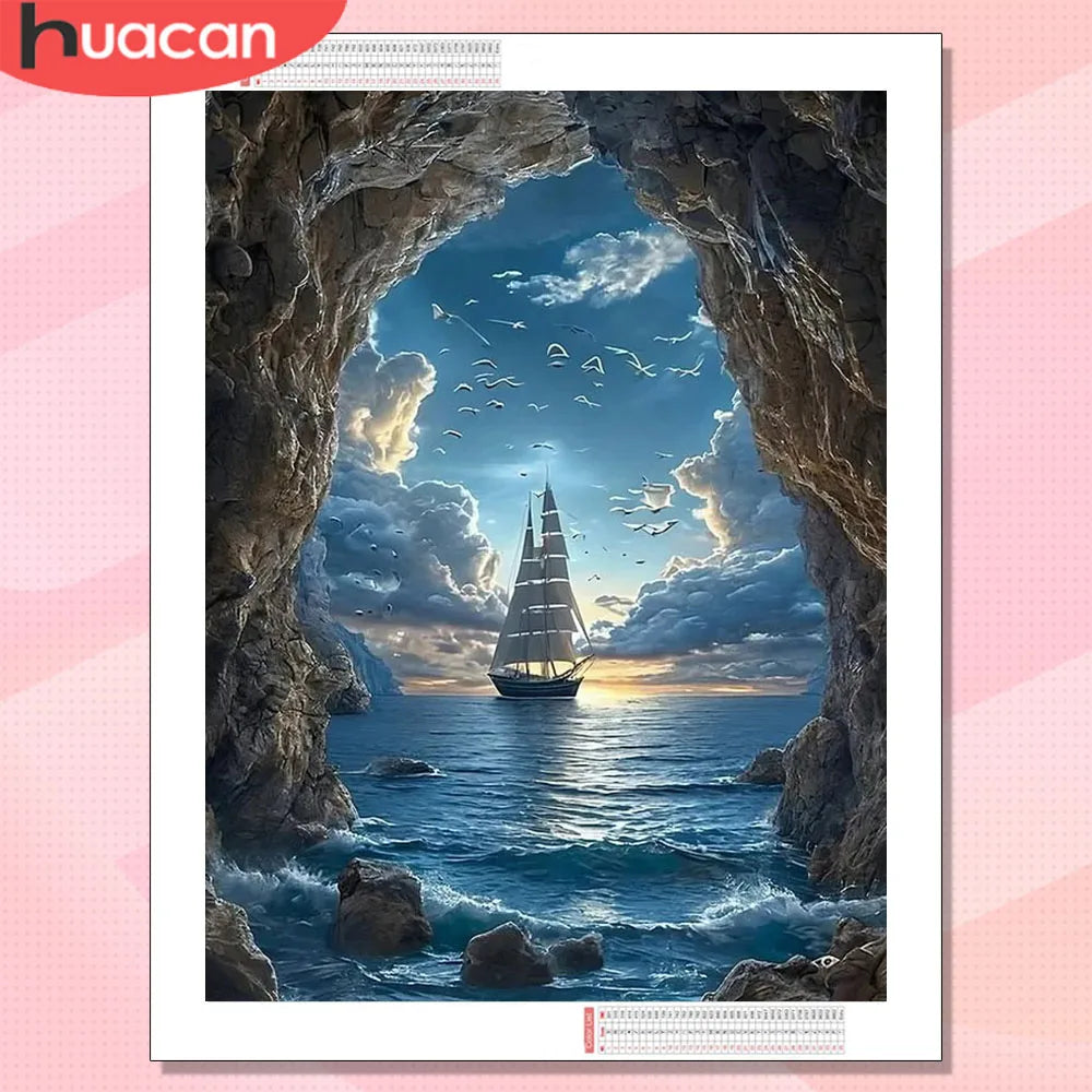 Diamond Painting Segelboot am Meer – 5D Diamant Stickerei Set