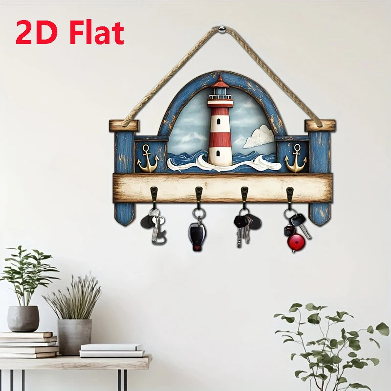 Leuchtturm Holzschild Wanddeko – Maritimes Schluesselbrett und Wandbild