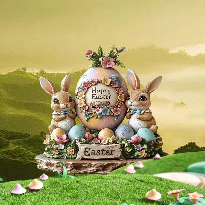 Osterhasen Acryl-Ornament – 2 Designs: Kaninchenhaus & Hasenei, Tischdeko Ostern & Frühling