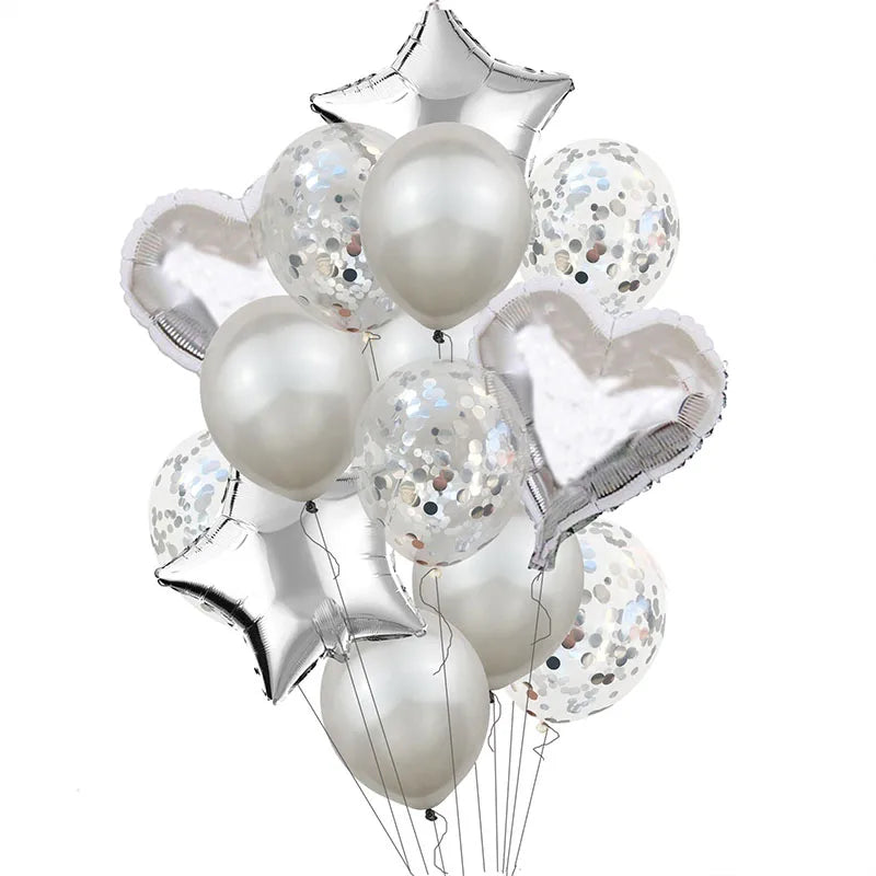 Luftballons 14er Set – Stern, Herz & Konfetti | Geburtstag, Hochzeit & Party | 8 Farben