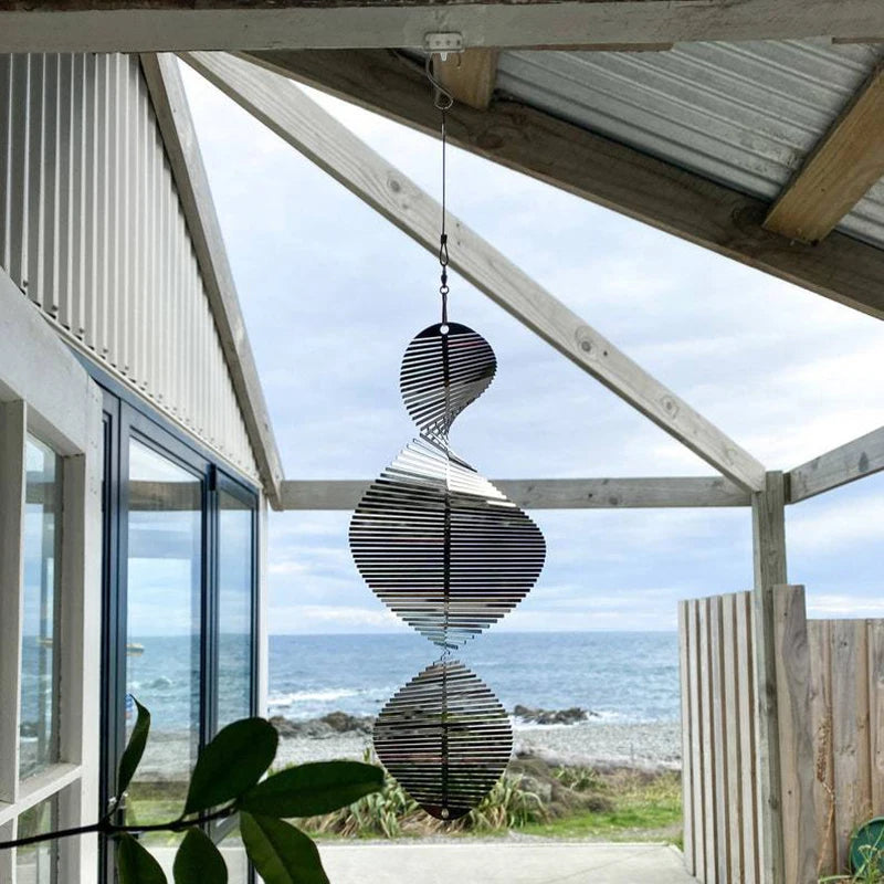 3D Windspinner aus Metall – Drehende Windspirale fuer Garten und Terrasse