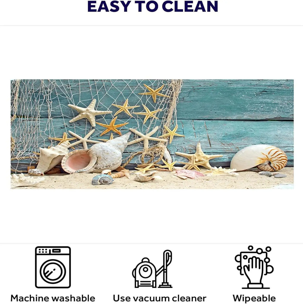 Teppich Meeresmotiv – Badvorleger & Kuchenmatte mit Muscheln und Segelboot, rutschfest