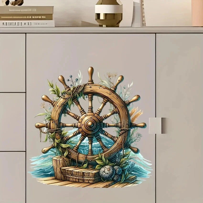 Maritimer Steuerrad-Aufkleber – Wasserfest & Selbstklebend | Badezimmer Deko