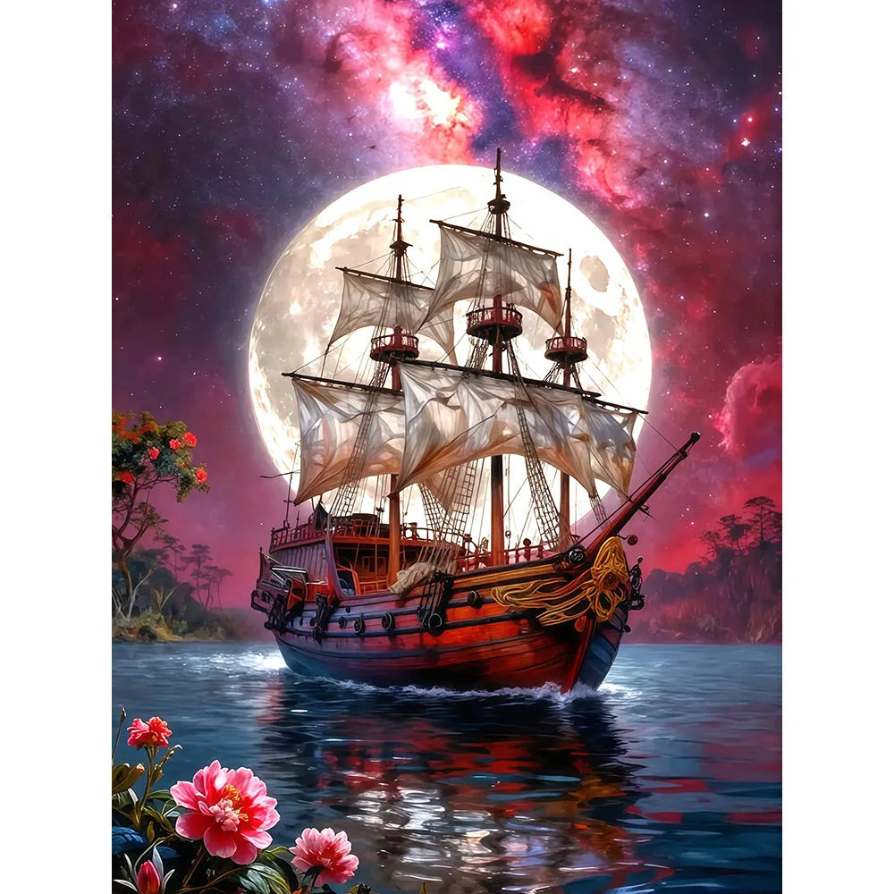 Diamond Painting Segelboot – 5D DIY Diamantmalerei, runde & eckige Steine, Geschenkidee