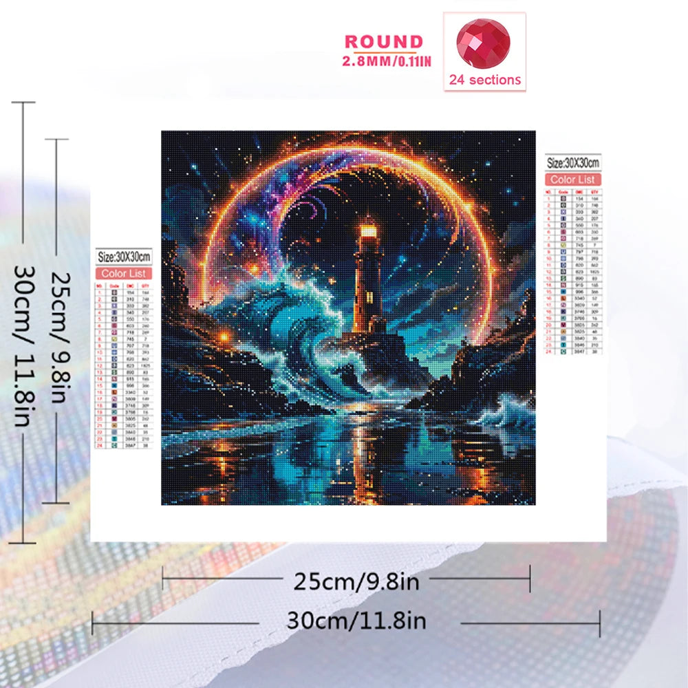 Diamond Painting Leuchtturm bei Nacht – 5D Diamant Malerei Set